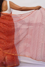 Terracotta Kota Doria Hand Block Printed Saree – Terracotta Orange & Ivory