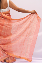 Maheshwari Silk Cotton Block Printed Saree – Peach & Ivory