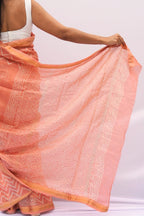Maheshwari Silk Cotton Block Printed Saree – Peach & Ivory