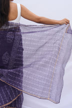 Amethyst Kota Doria Hand Block Printed Saree – Deep Purple & Ivory