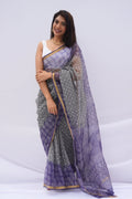 Lavender Haze Kota Doria Hand Block Printed Saree – Lavender Grey & Ivory_1