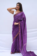 Maheshwari Silk Cotton Checkered Saree – Royal Purple_1