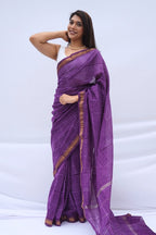 Maheshwari Silk Cotton Checkered Saree – Royal Purple_1