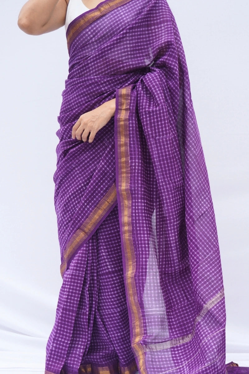 Maheshwari Silk Cotton Checkered Saree – Royal Purple_2
