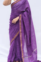 Maheshwari Silk Cotton Checkered Saree – Royal Purple_2