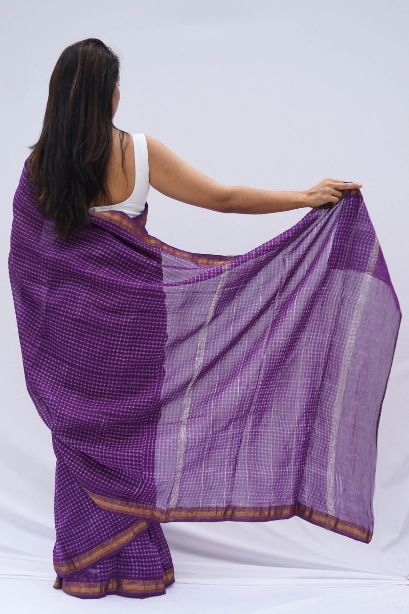 Maheshwari Silk Cotton Checkered Saree – Royal Purple_3