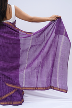 Maheshwari Silk Cotton Checkered Saree – Royal Purple