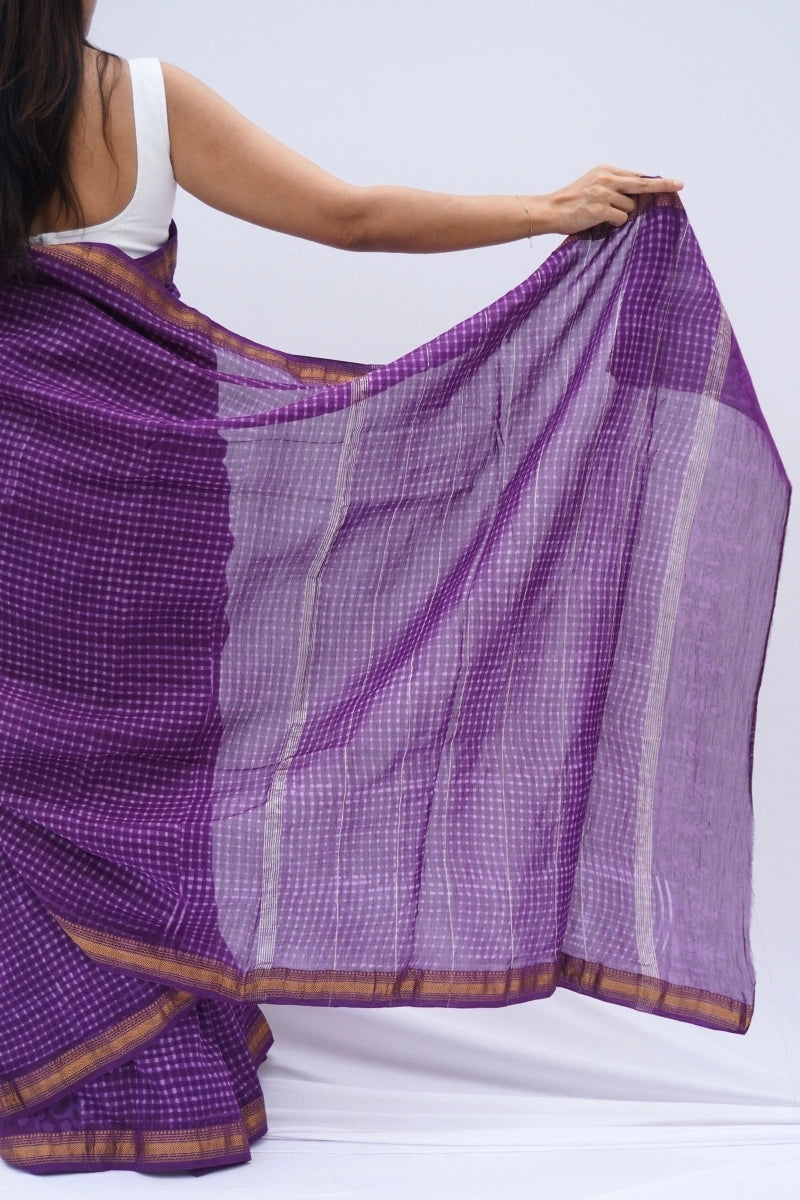 Maheshwari Silk Cotton Checkered Saree – Royal Purple_4