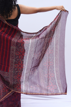 Chanderi Silk Cotton Bagru Printed Saree – Maroon, Plum & Ivory
