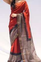 Maheshwari Silk Cotton Saree – Rust & Black_2