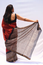 Maheshwari Silk Cotton Saree – Rust & Black_3