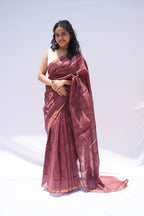 Chanderi Silk Cotton Hand Block Printed Saree – Dusty Rose & Ivory_1