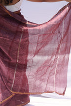 Chanderi Silk Cotton Hand Block Printed Saree – Dusty Rose & Ivory_4
