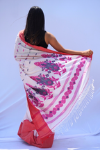 White Khadi Cotton Saree with Floral Buttas