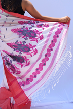 White Khadi Cotton Saree with Floral Buttas