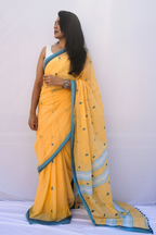 Mihira | Marigold Sky Phulia Mul Cotton Saree