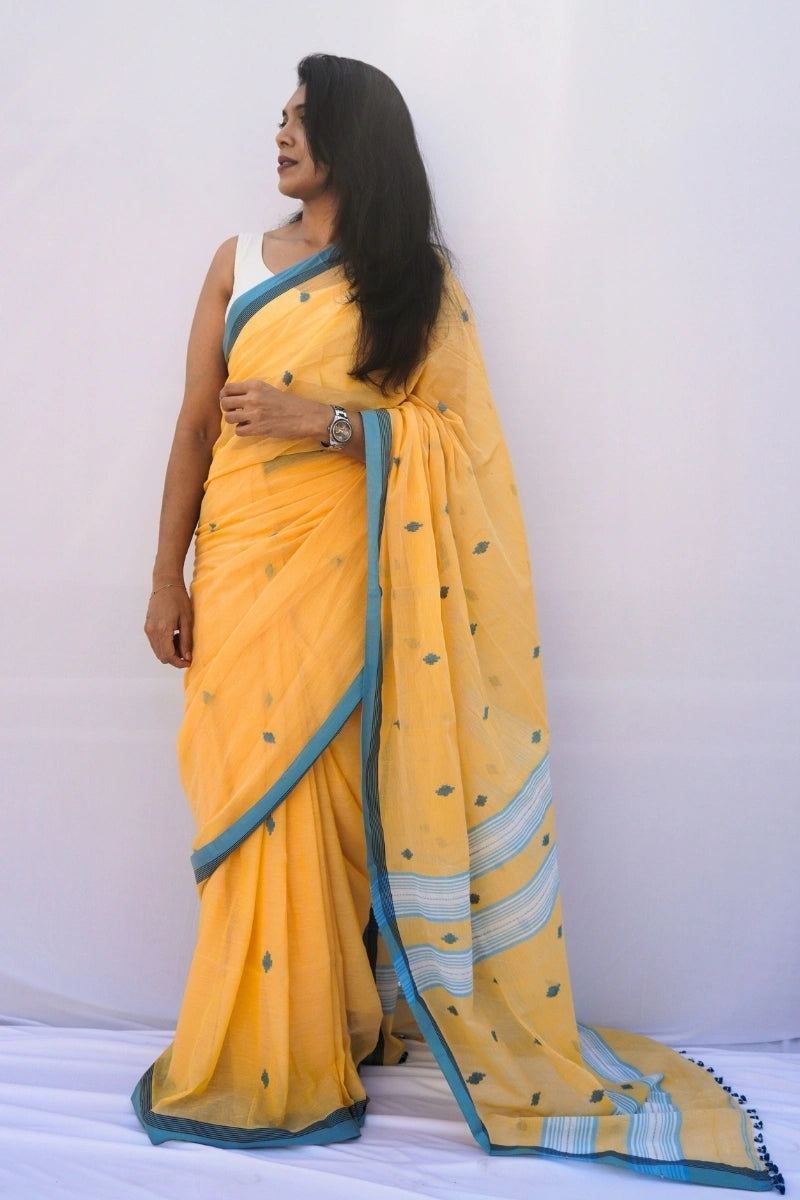 Mihira | Marigold Sky Phulia Mul Cotton Saree