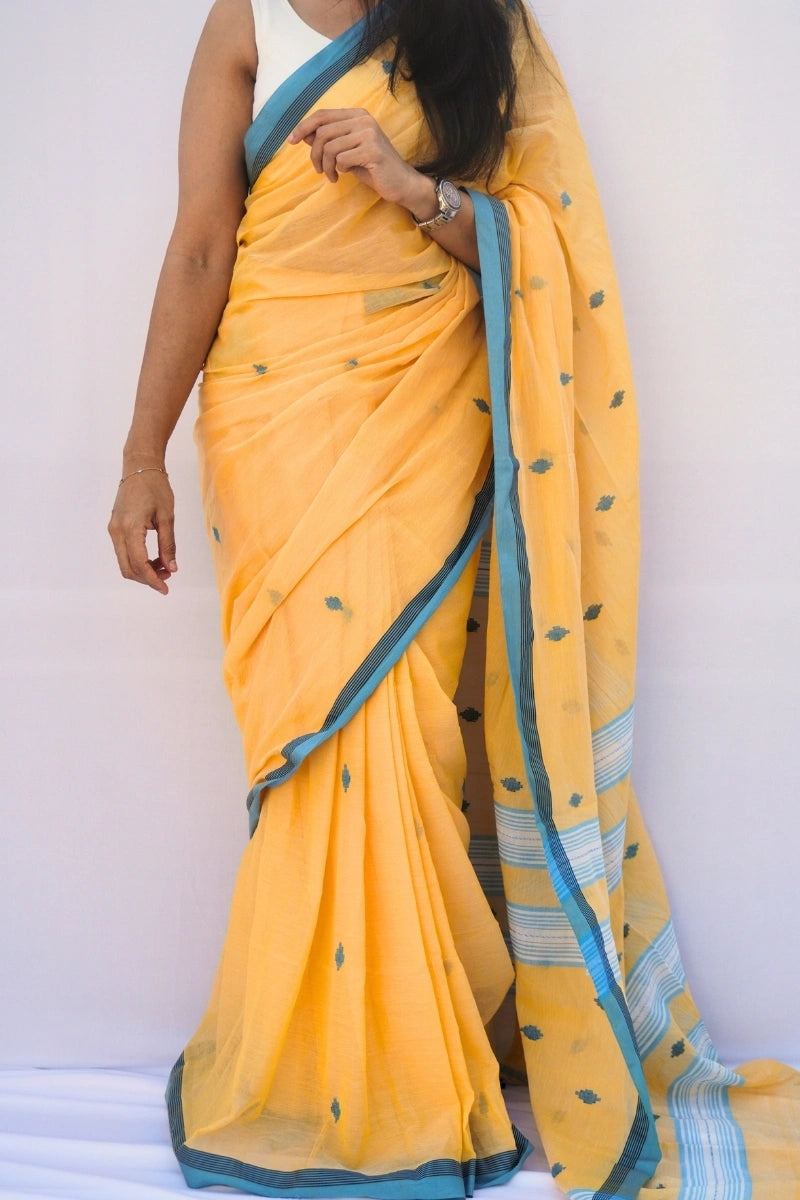 Mihira | Marigold Sky Phulia Mul Cotton Saree