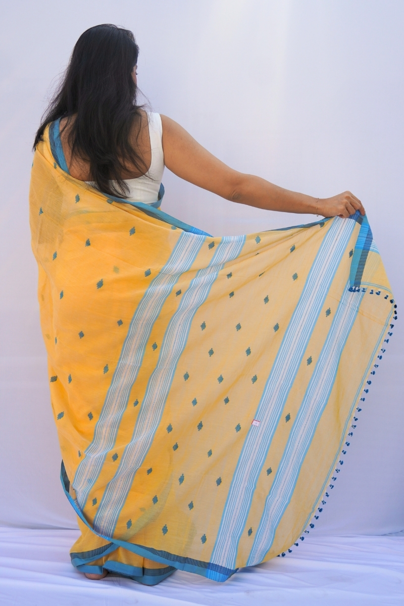 Mihira | Marigold Sky Phulia Mul Cotton Saree