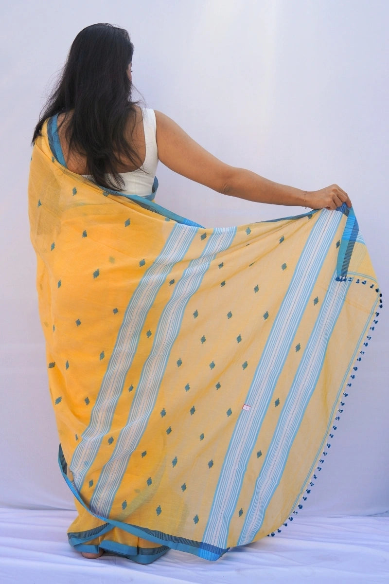 Mihira | Marigold Sky Phulia Mul Cotton Saree