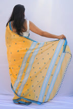 Mihira | Marigold Sky Phulia Mul Cotton Saree