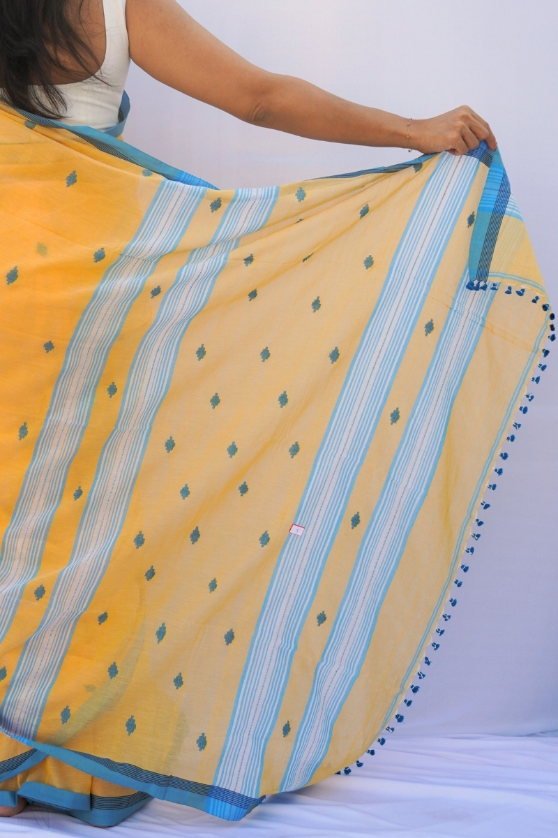 Mihira | Marigold Sky Phulia Mul Cotton Saree