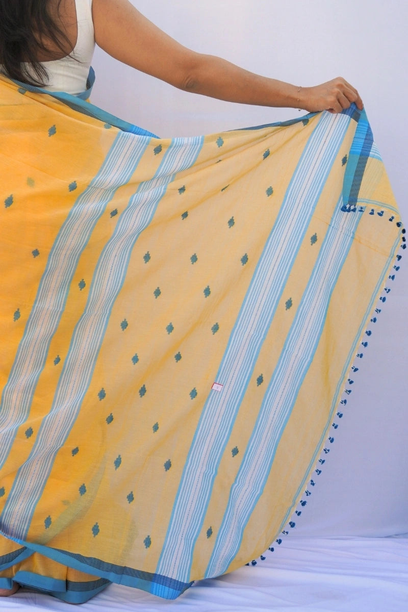 Mihira | Marigold Sky Phulia Mul Cotton Saree