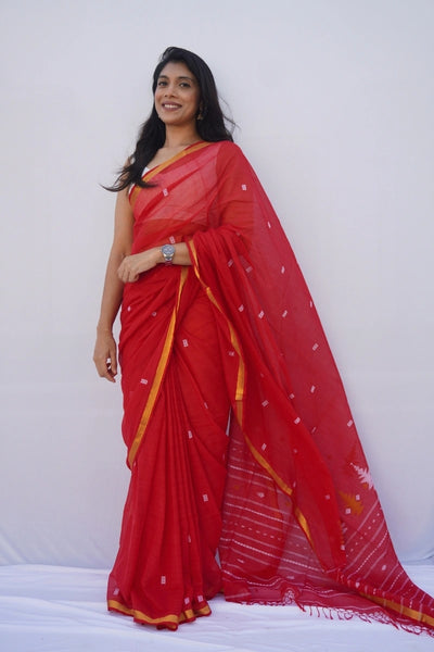 Mihira | Crimson Bloom Phulia Mul Cotton Saree