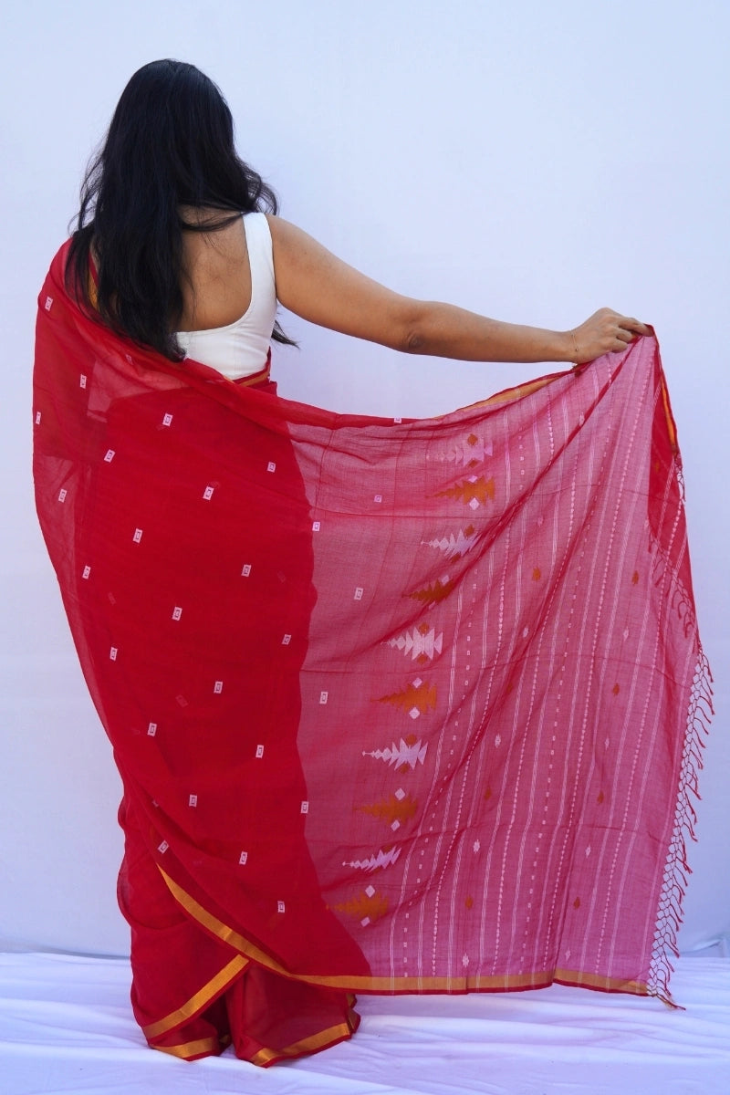 Mihira | Crimson Bloom Phulia Mul Cotton Saree