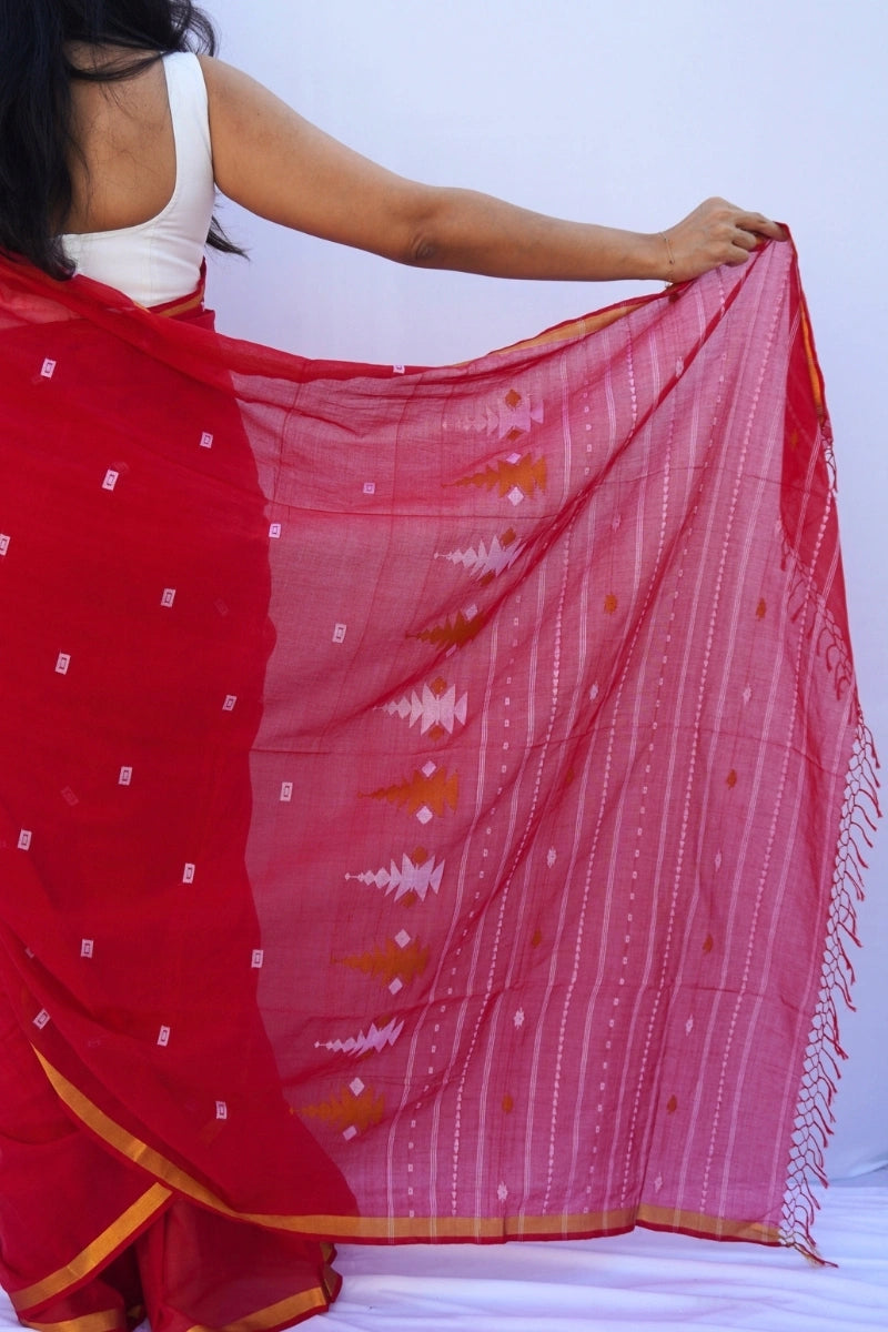 Mihira | Crimson Bloom Phulia Mul Cotton Saree