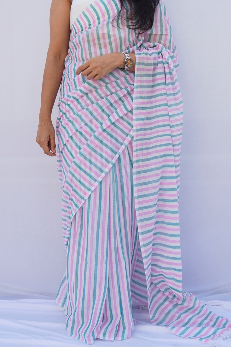 Mihira | Candy Stripe Phulia Mul Cotton Saree