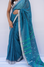 Mihira | Deep Teal Phulia Mul Cotton Saree