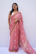 Mihira | Rose Blush Phulia Mul Cotton Saree