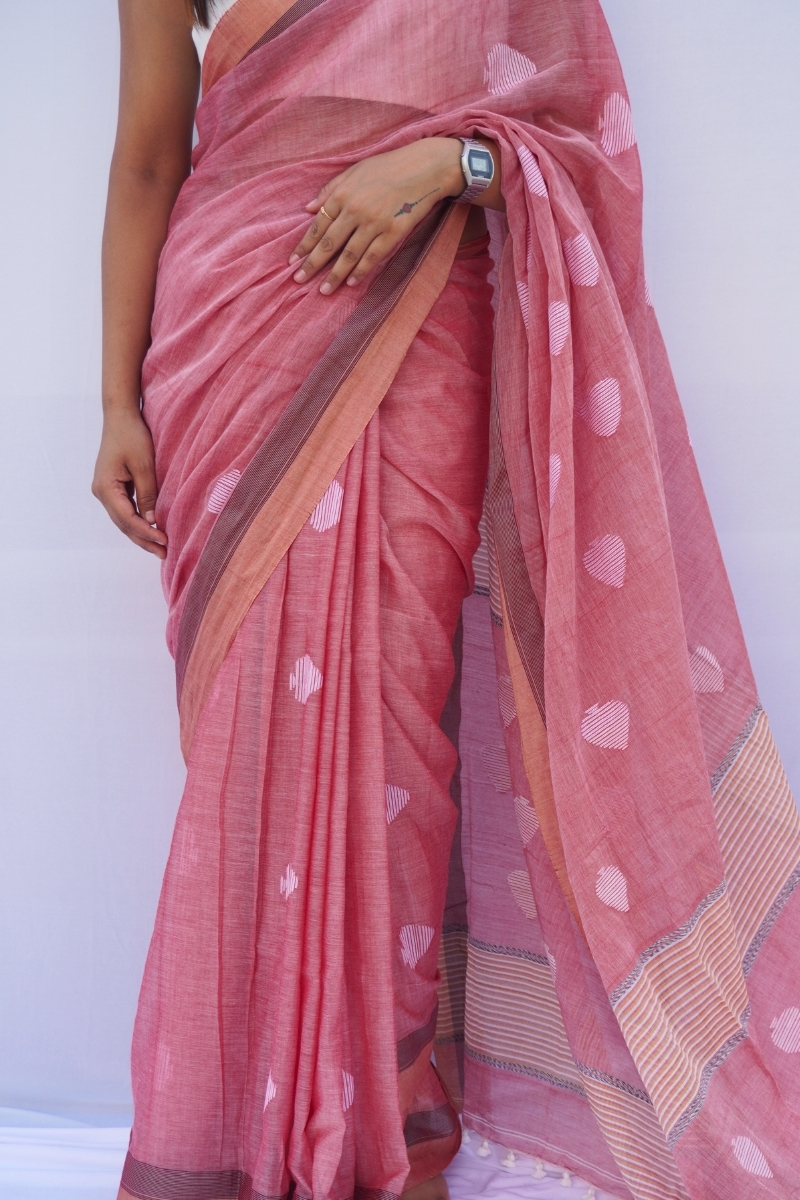 Mihira | Rose Blush Phulia Mul Cotton Saree