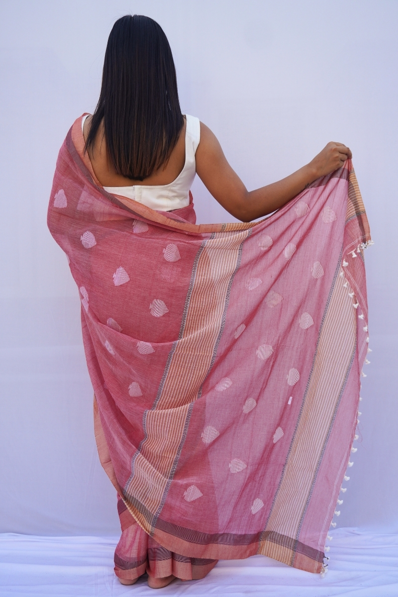Mihira | Rose Blush Phulia Mul Cotton Saree