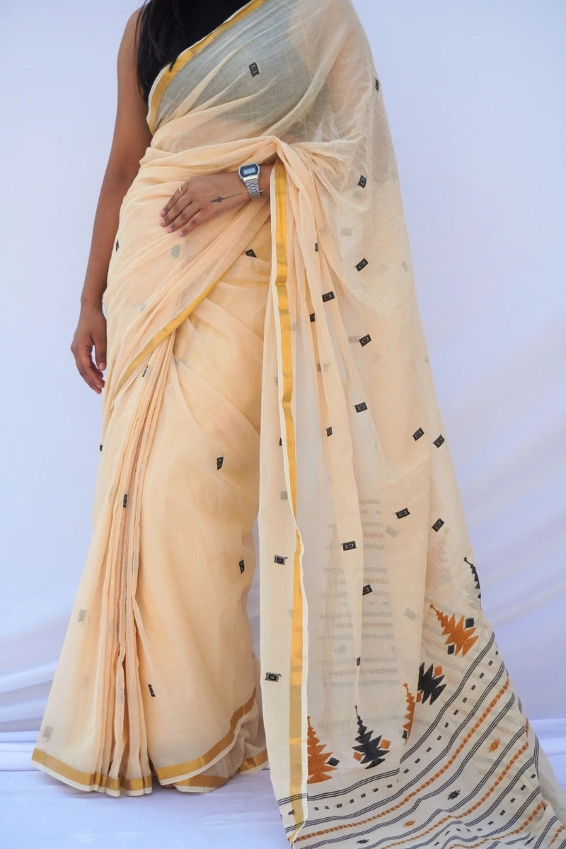 Ivory Dusk Phulia Mul Cotton Saree