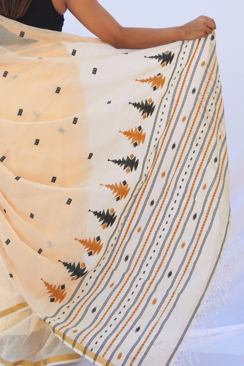Ivory Dusk Phulia Mul Cotton Saree