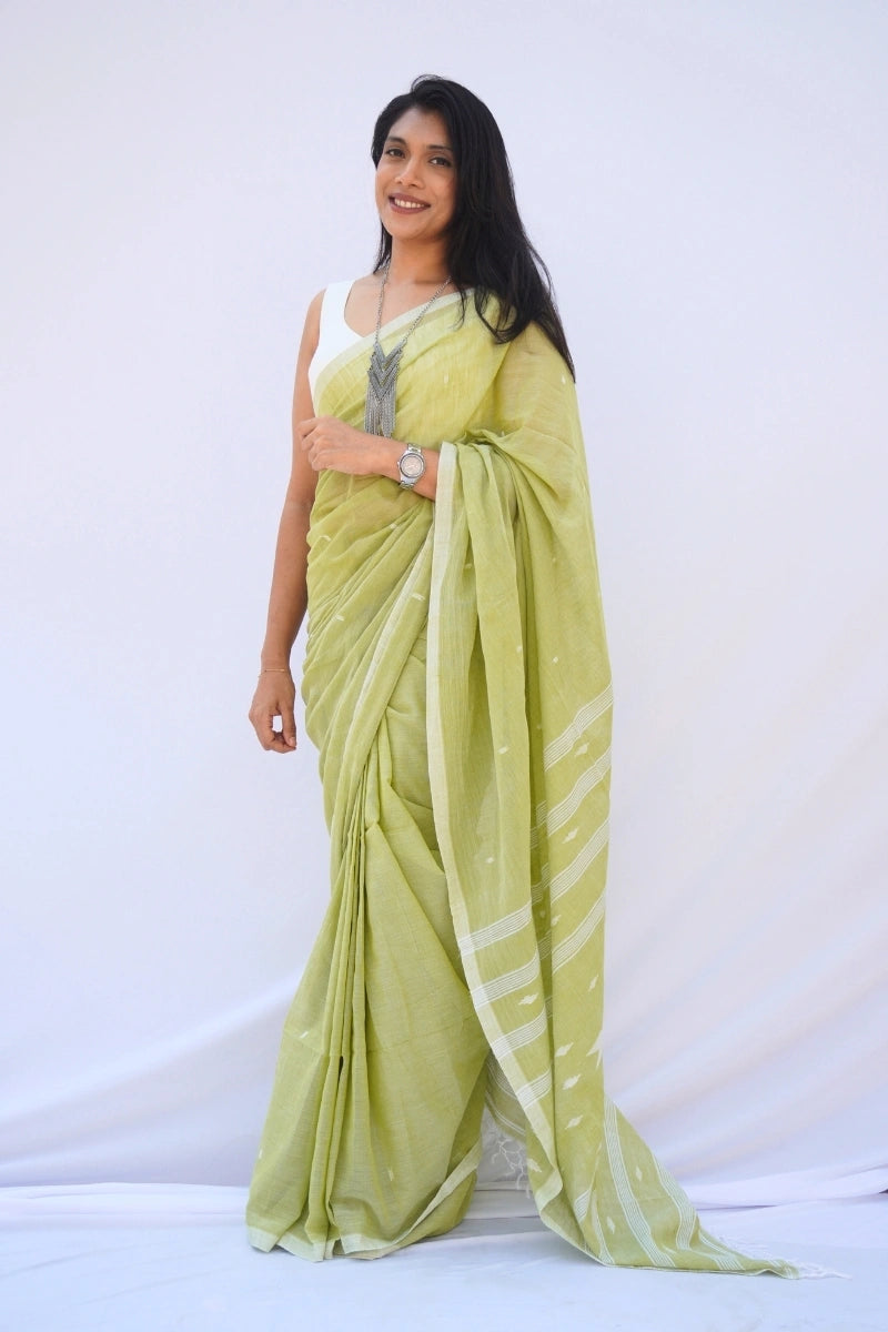 Mihira | Olive Mist Phulia Mul Cotton Saree