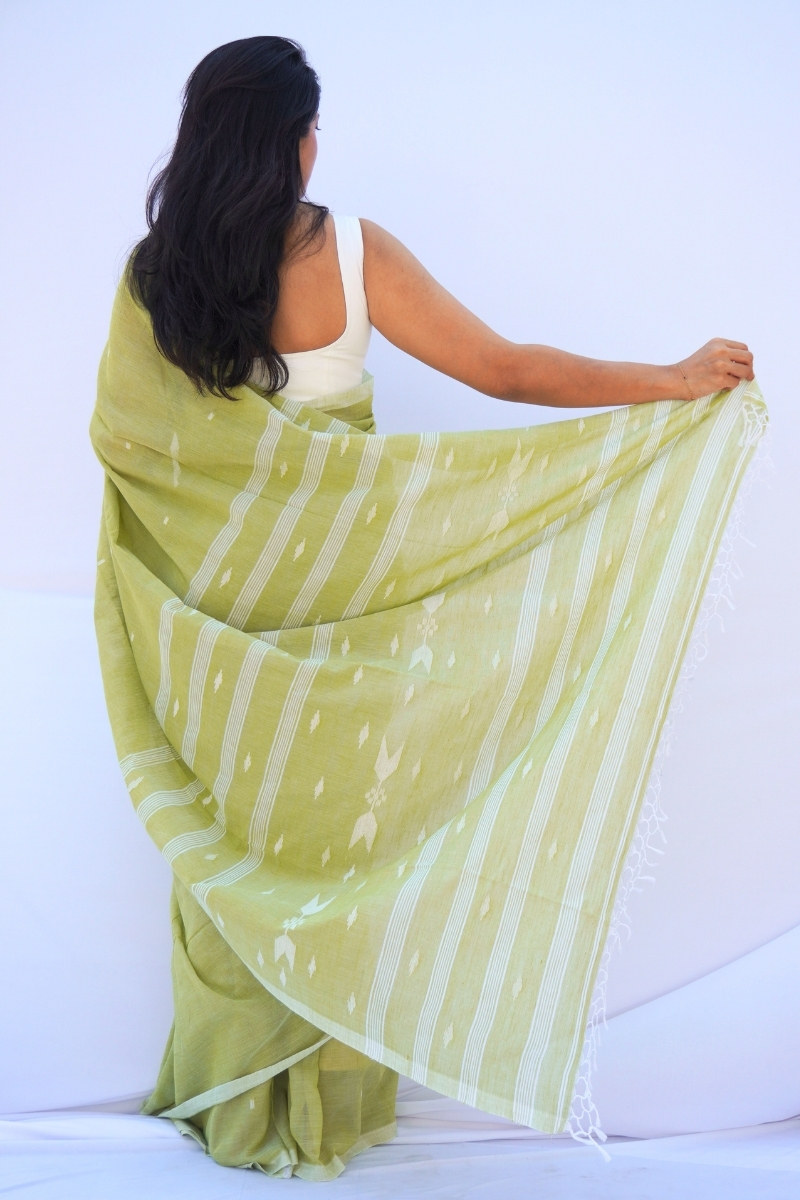 Mihira | Olive Mist Phulia Mul Cotton Saree