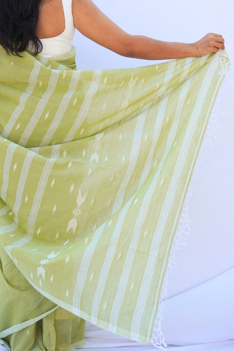 Mihira | Olive Mist Phulia Mul Cotton Saree