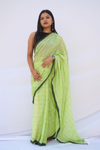 Meadow  Green Lines Phulia Mul Cotton Saree