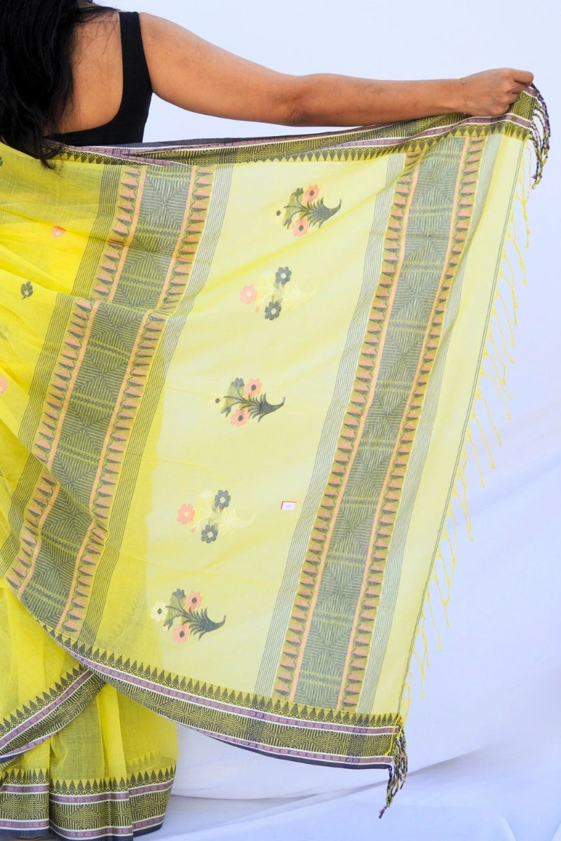 Mihira | Sunbeam Yellow Handloom Phulia Mul Cotton Saree