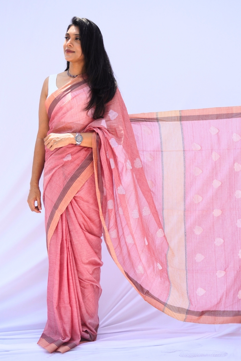 Mihira | Rose Blush Phulia Mul Cotton Saree
