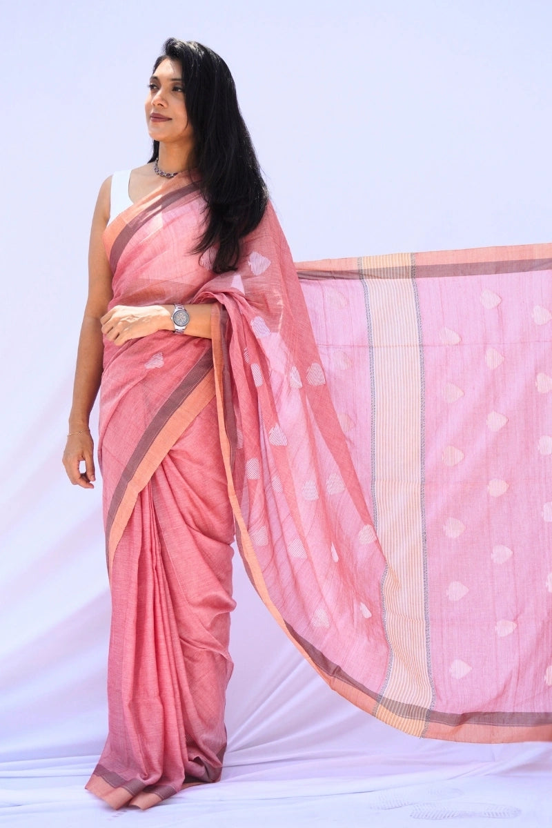Mihira | Rose Blush Phulia Mul Cotton Saree
