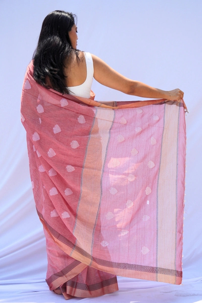 Mihira | Rose Blush Phulia Mul Cotton Saree
