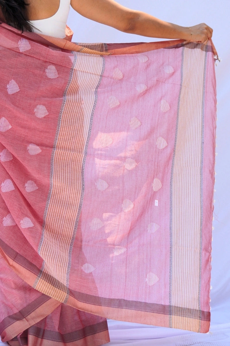 Mihira | Rose Blush Phulia Mul Cotton Saree