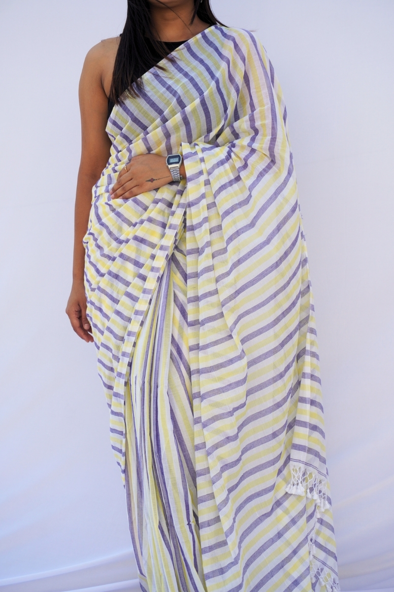 Mihira | Lavender Lemon Phulia Mul Cotton Saree