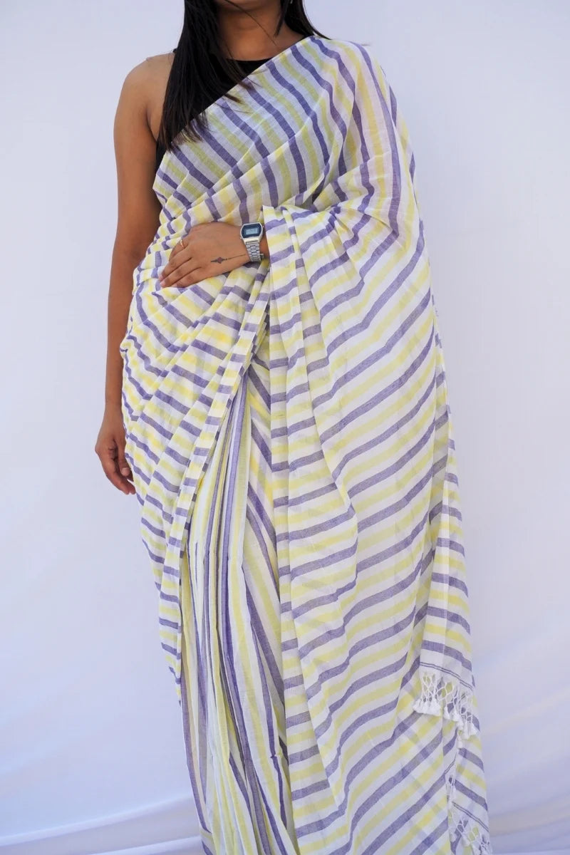 Mihira | Lavender Lemon Phulia Mul Cotton Saree_2