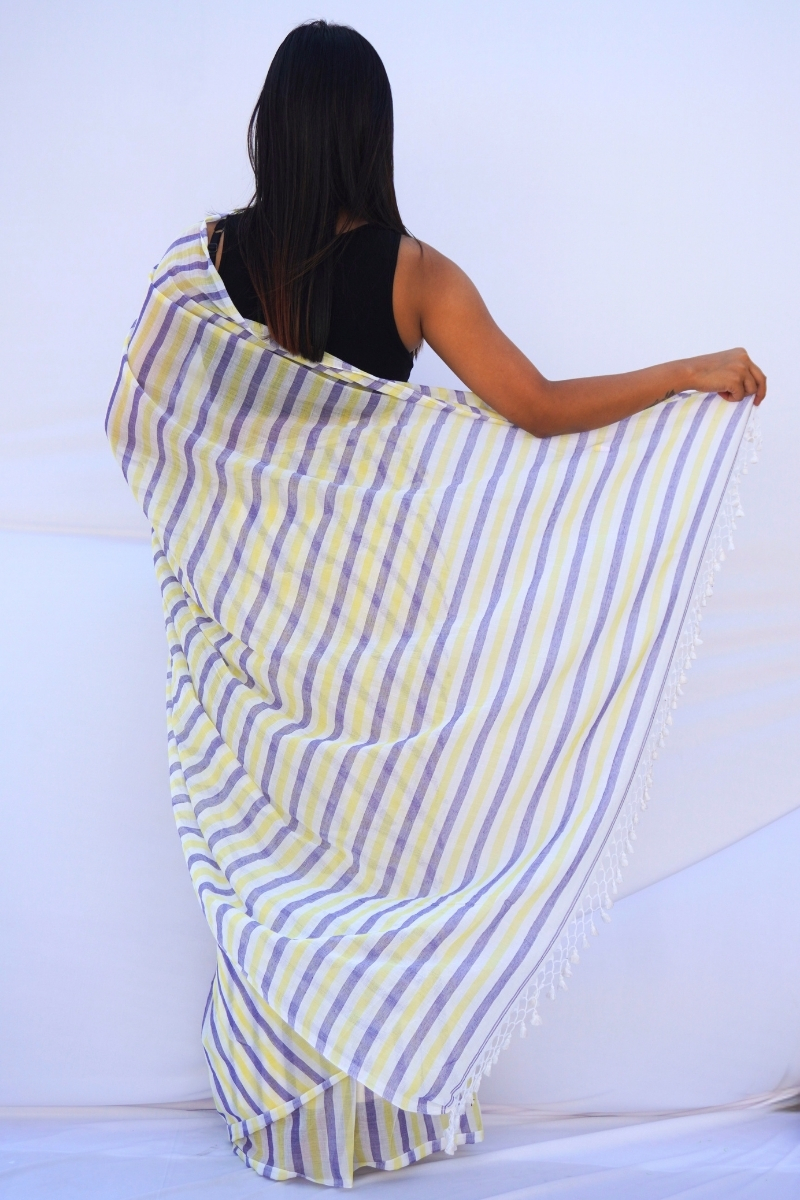 Mihira | Lavender Lemon Phulia Mul Cotton Saree