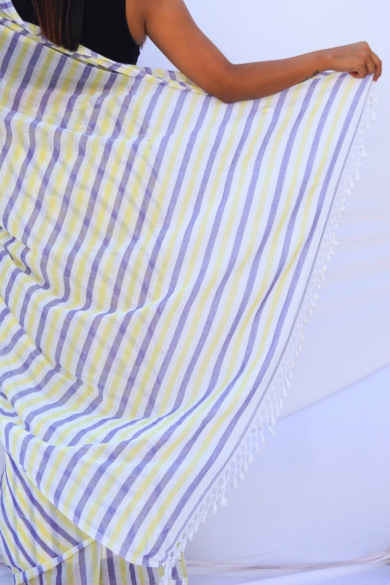 Mihira | Lavender Lemon Phulia Mul Cotton Saree